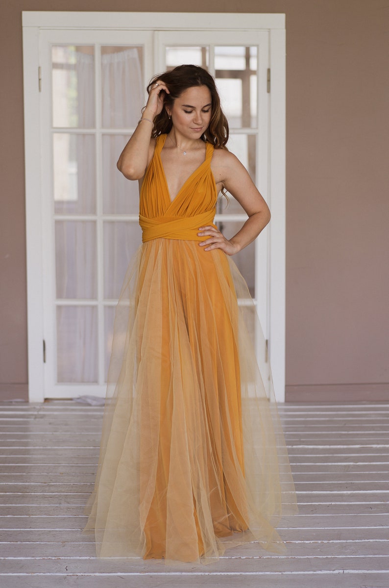 mustard color evening gown