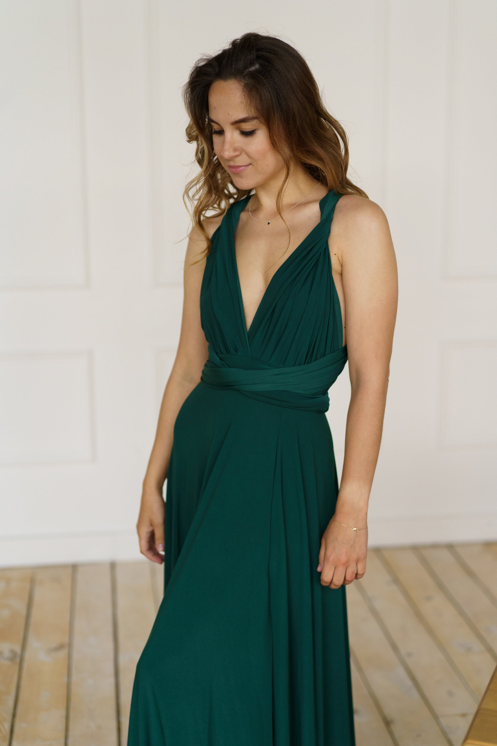 Emerald Green infinity dress with a slit Emerald Green Etsy