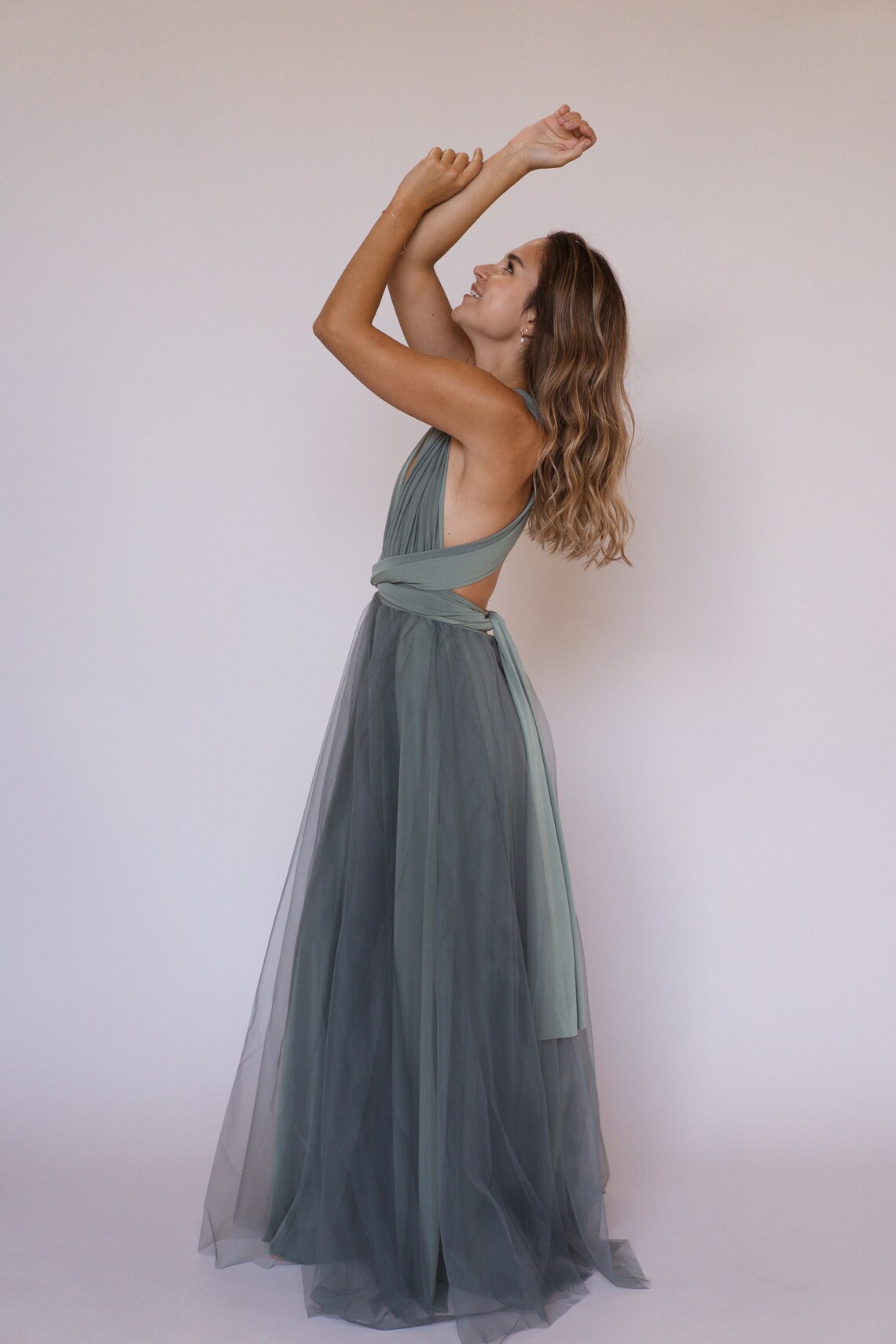 Sage green infinity dress with tulle skirt Sage green Etsy