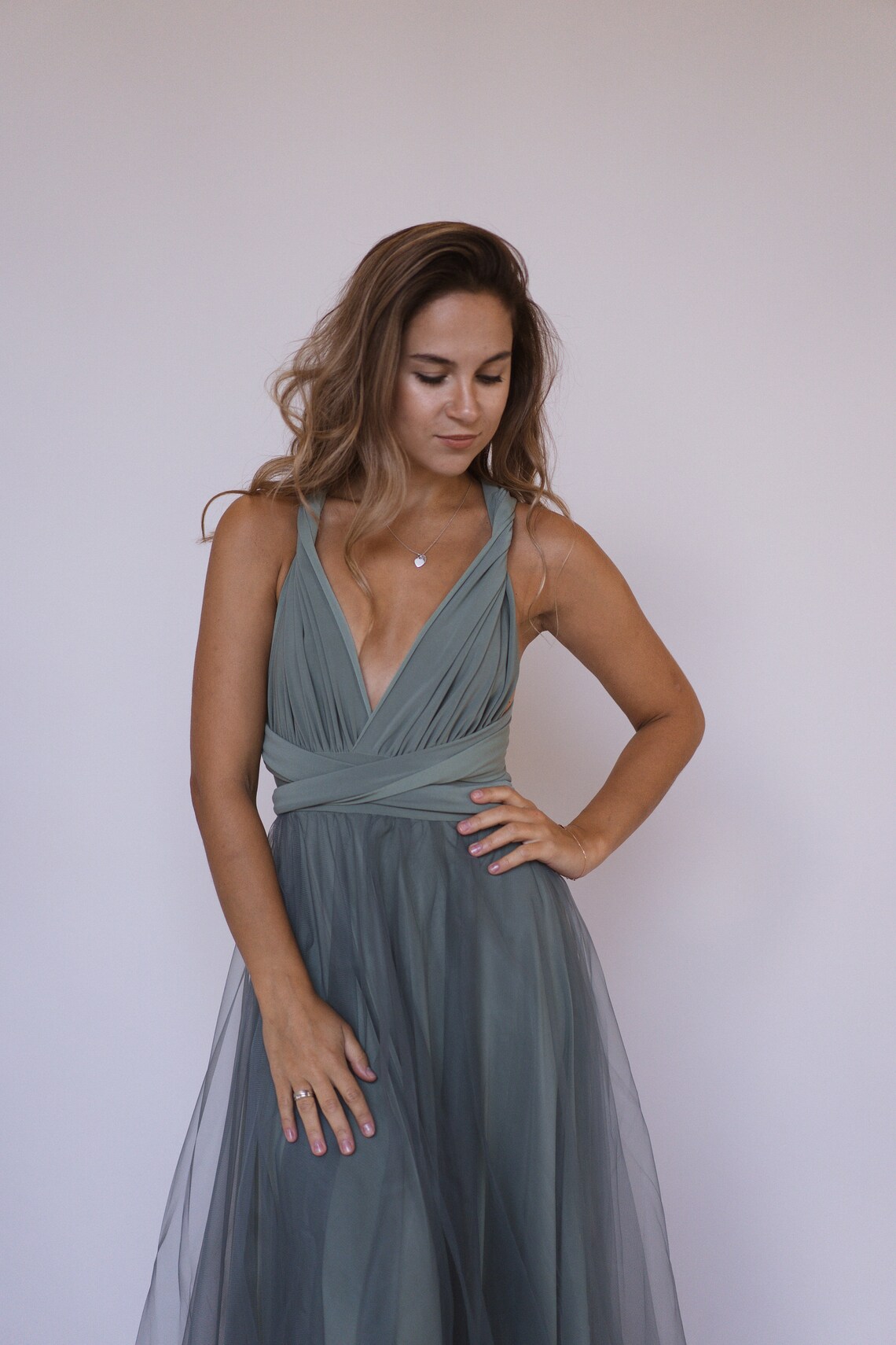 Sage green infinity dress with tulle skirt Sage green Etsy