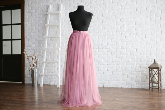 Dusty Pink Long Tulle Skirt Tulle Skirt Women Maxi Tulle | Etsy