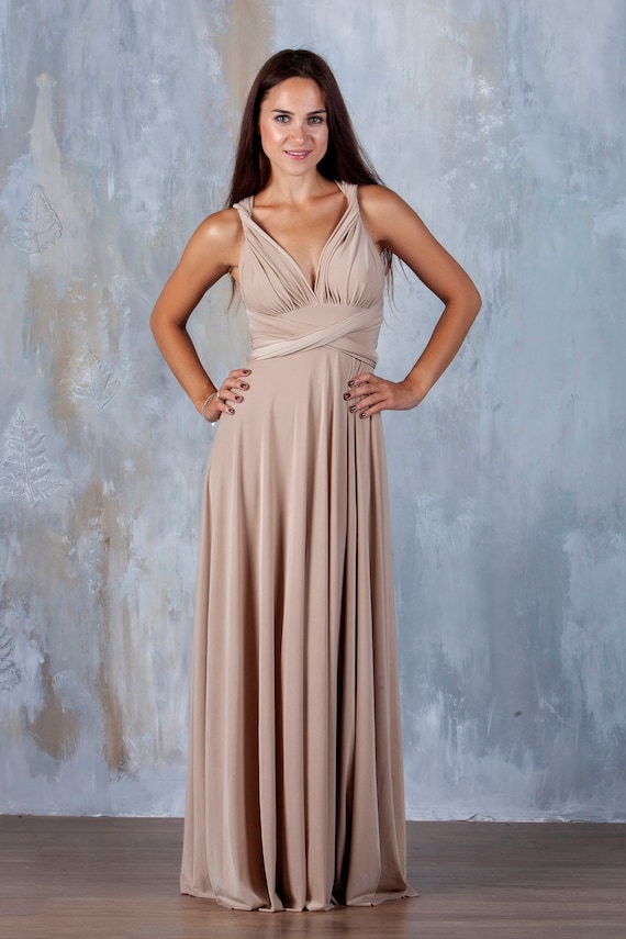 Robe Beige De Demoiselle D Honneur Robe A Debordement Etsy