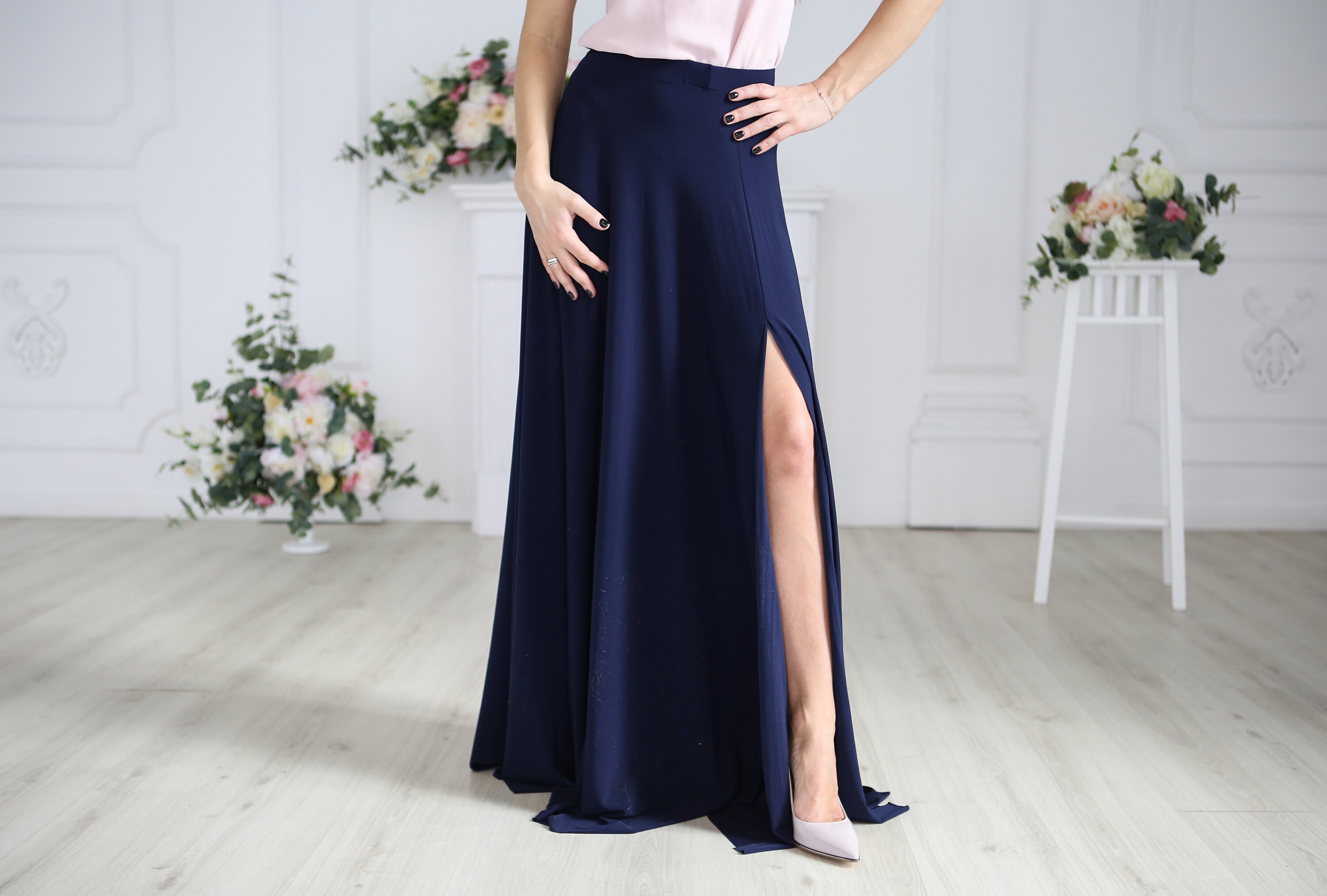 navy evening skirt