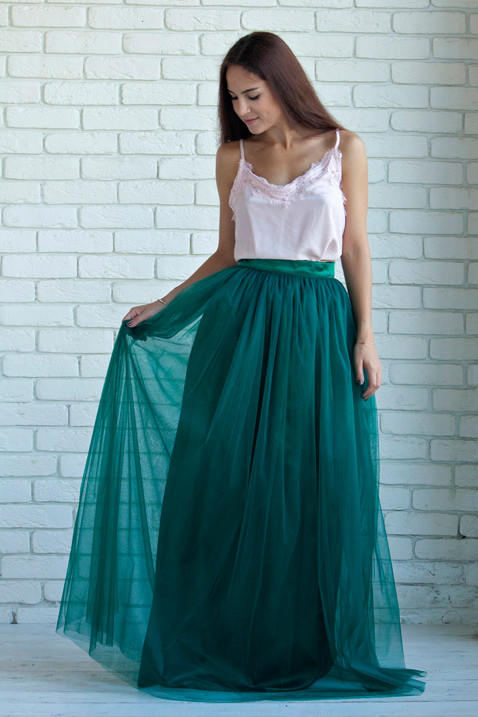 long green tulle skirt