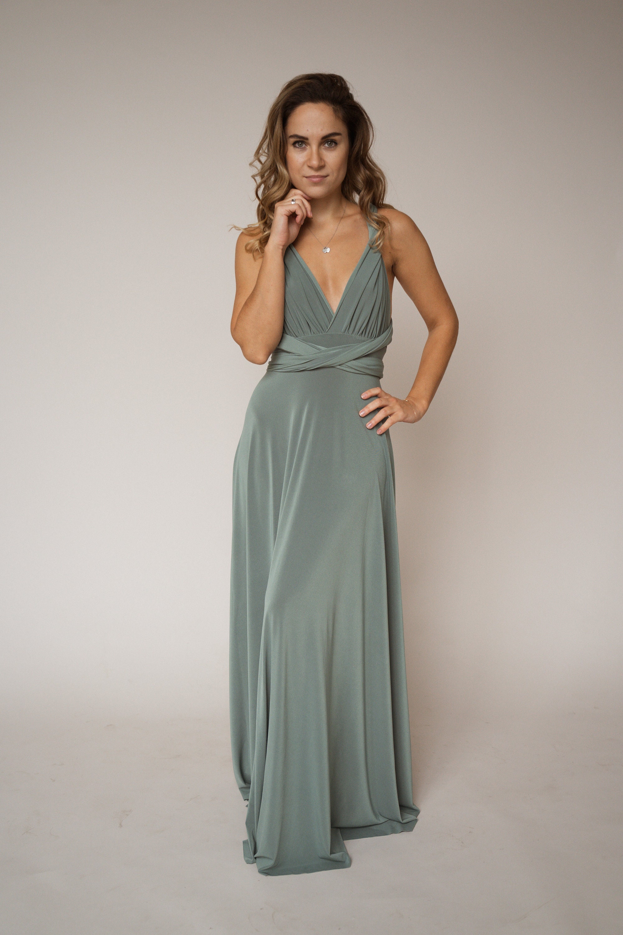 Sage green bridesmaid dress, moss green infinity dress, sage green co…