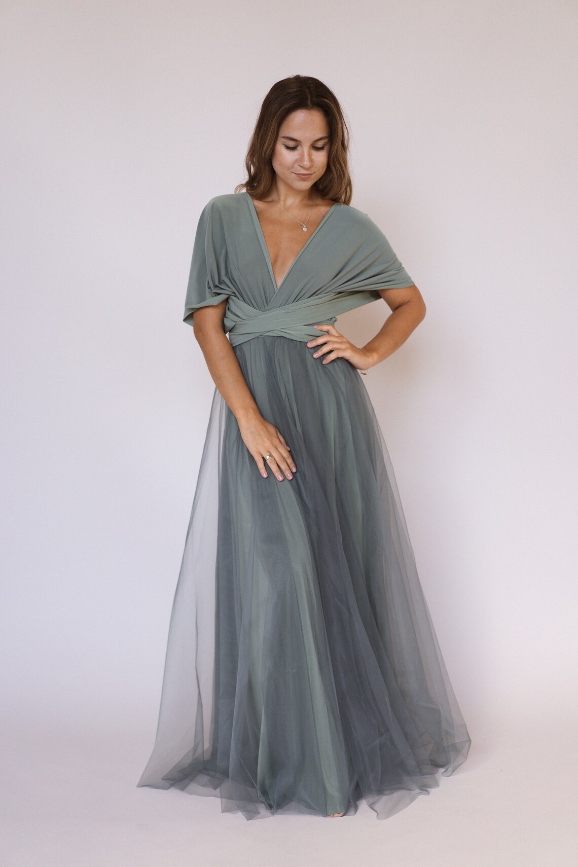 Sage green infinity dress with tulle skirt Sage green Etsy