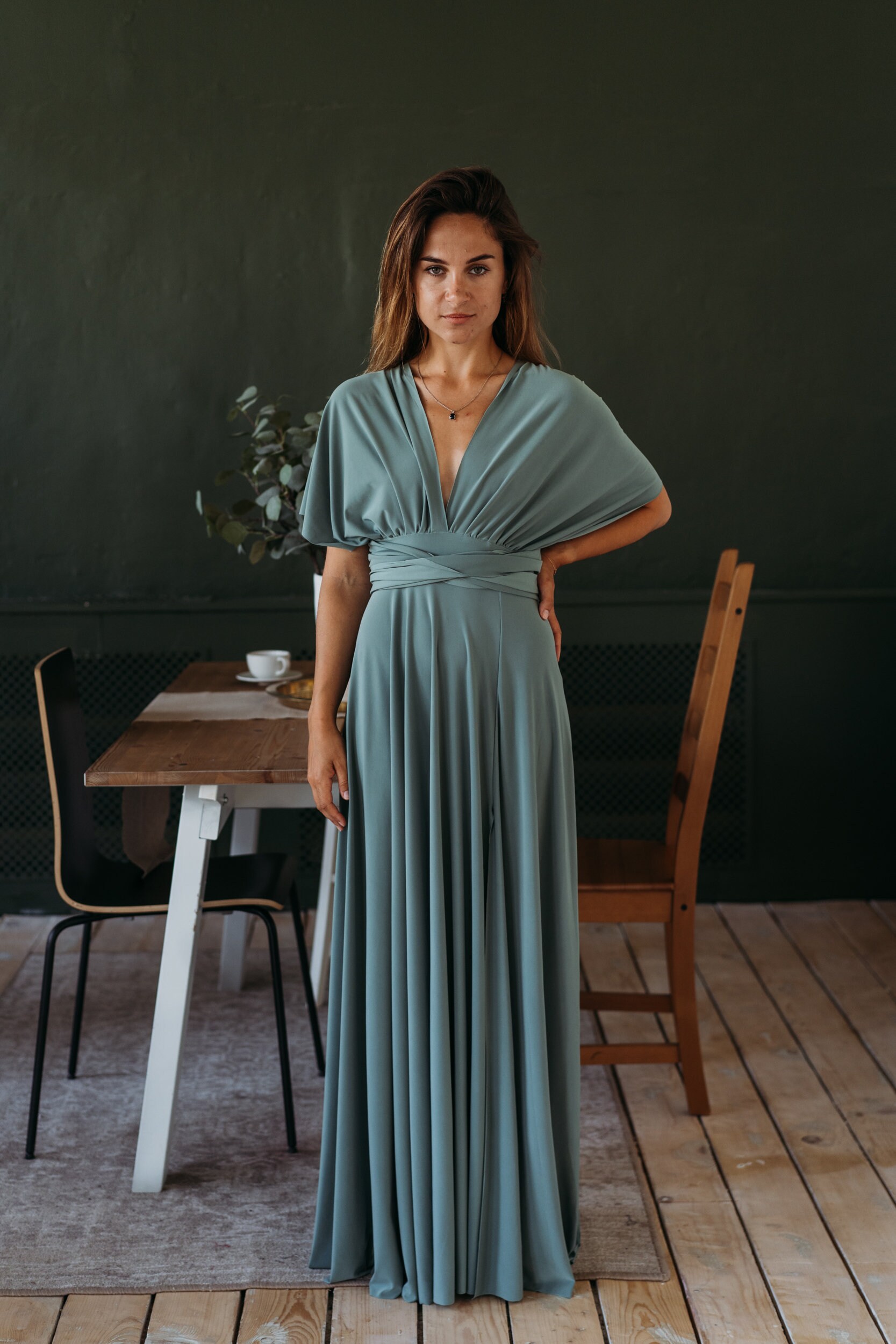 Sage green bridesmaid dress with a slit moss green infinity Etsy
