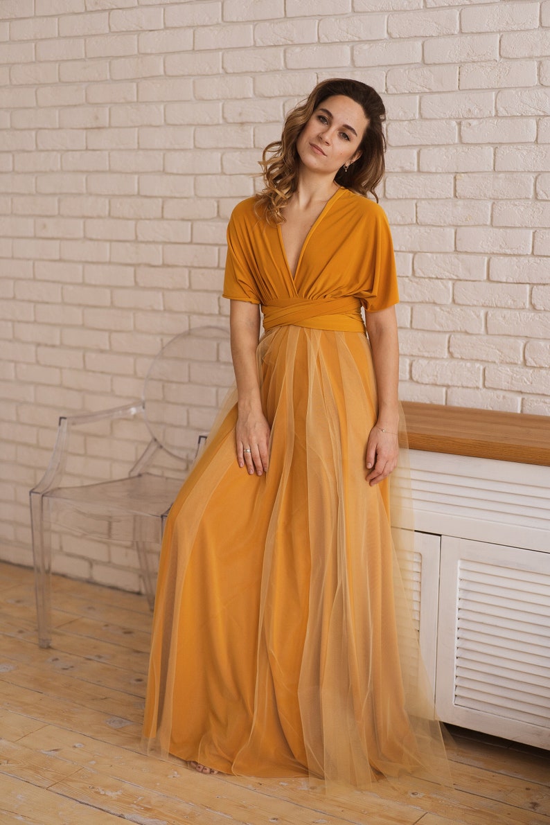 mustard yellow infinity dress