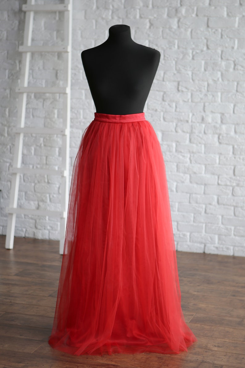 Red Long Tulle Skirt tulle skirt women red maxi tulle skirt Etsy
