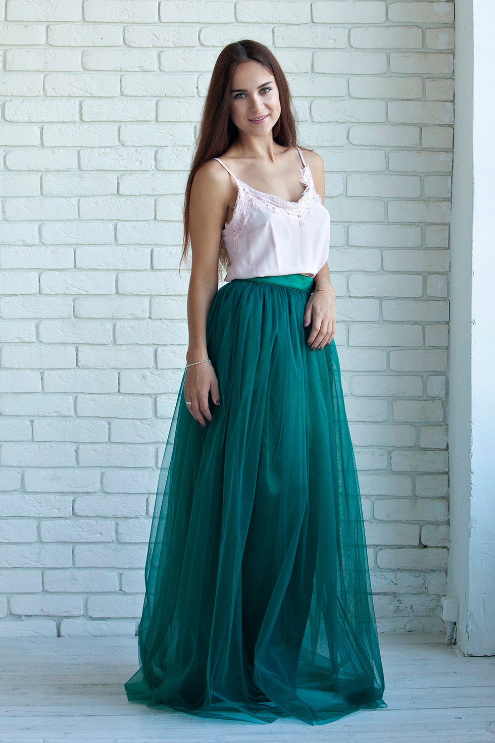 emerald green long skirt