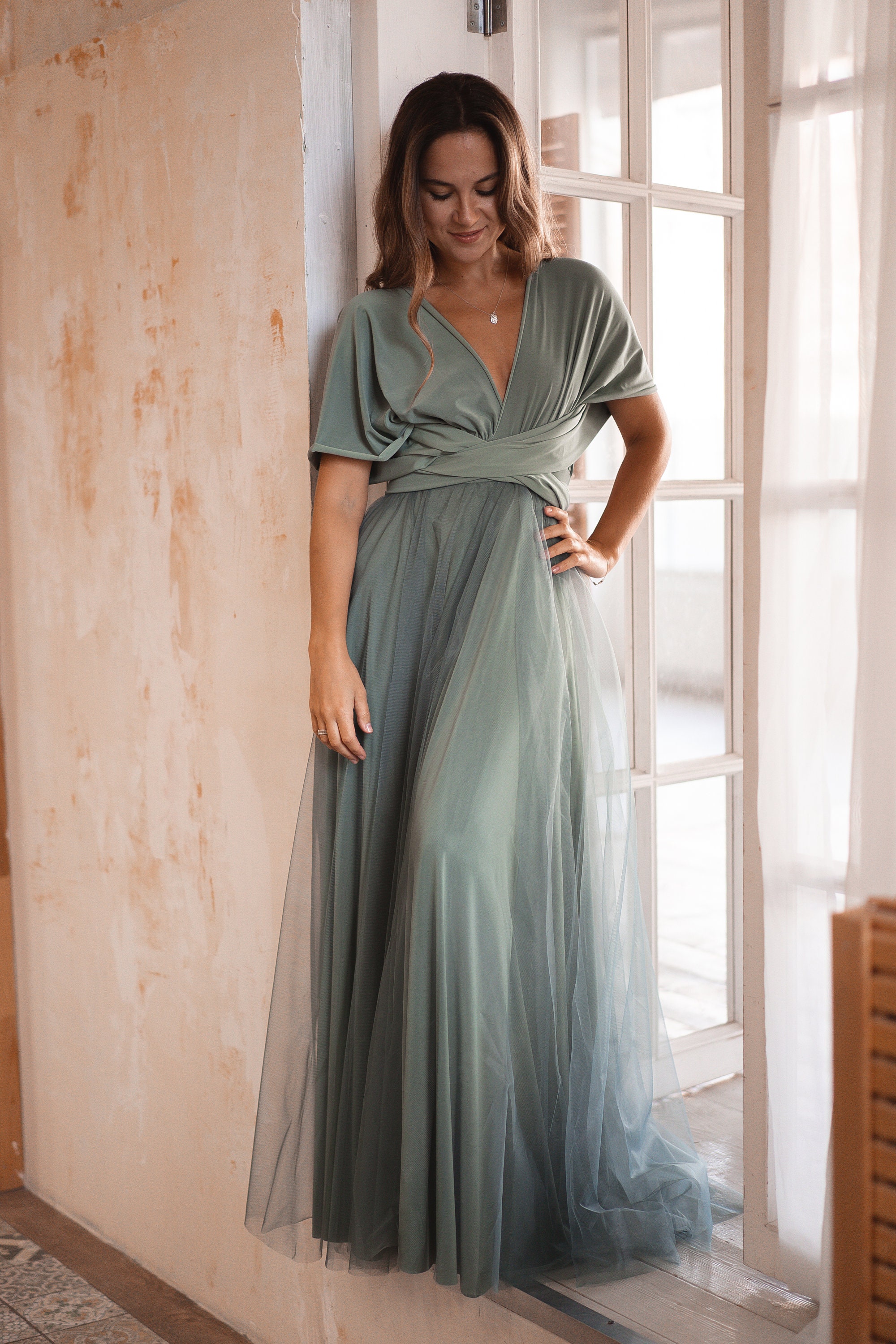 Sage green infinity dress with tulle skirt Sage green Etsy