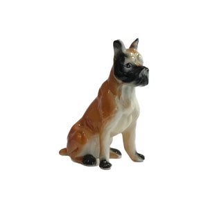 European Gentry Boxer Dog Sitting Miniature Figurine Bone China
