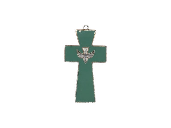 Vintage Green Enameled with Dove Holy Spirit Chri… - image 1