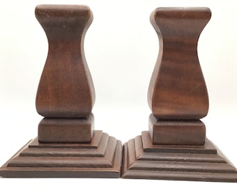 Mid-Century Modern Pair of Wood Tapered Candle Holders 5"