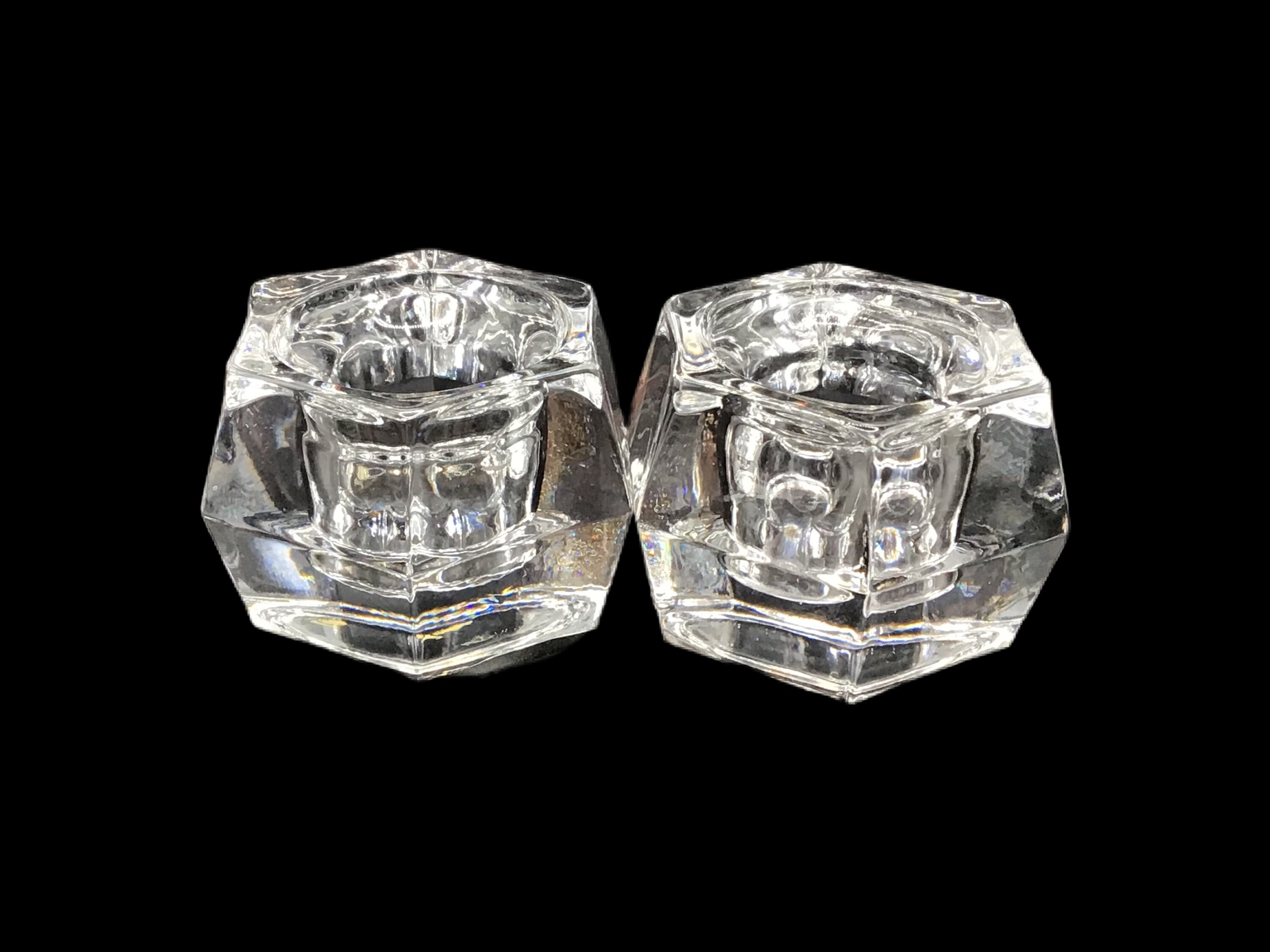 Juego de 2 candelabros cónicos vintage de cristal transparente con 24 % de plomo, EE. UU.