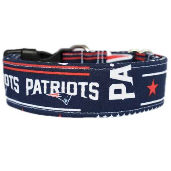 New England Patriots NFL Adjustable Dog Collar Blue Cotton Fabric Handmade Multiple Widths and Lengths to Choose From