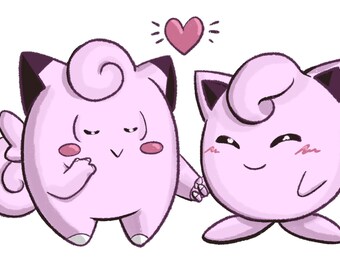 Clefairy & Jigglypuff Shaped Like A Girlfriend Vinyl Sticker