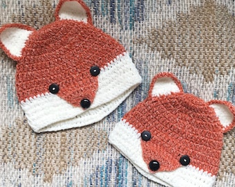 Orange Fox Hat, Crochet Fox Hat, Baby Hat, Baby Gift, Halloween Costume, Fox Costume, Mom and Baby Fox Hat