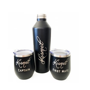 Insulated water bottle and glass, coffee mugs.