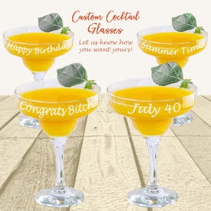 Cocktail Glasses. Etched Glass. Margarita Glasses