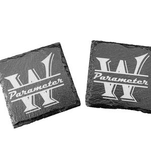 4 Personalised engraved slate coasters.