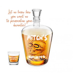 Engraved whiskey Skull Decanter. Custom Decanter.