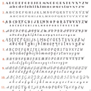 May include: A graphic showing 12 different fonts, labeled 1 through 12, with both uppercase and lowercase letters. The fonts range from classic to modern, with some having a handwritten style.