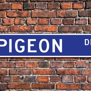 Pigeon, Pigeon Gift, Pigeon Sign, Pigeon decor, Pigeon lover, pigeon and dove family, bird lover, Custom Street Sign,Quality Metal Sign image 1