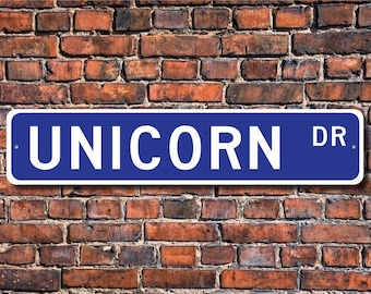 Unicorn, Unicorn Gift, Unicorn Sign, Unicorn decor, Unicorn lover, spiral horn, mythical animal, Custom Street Sign, Quality Metal Sign