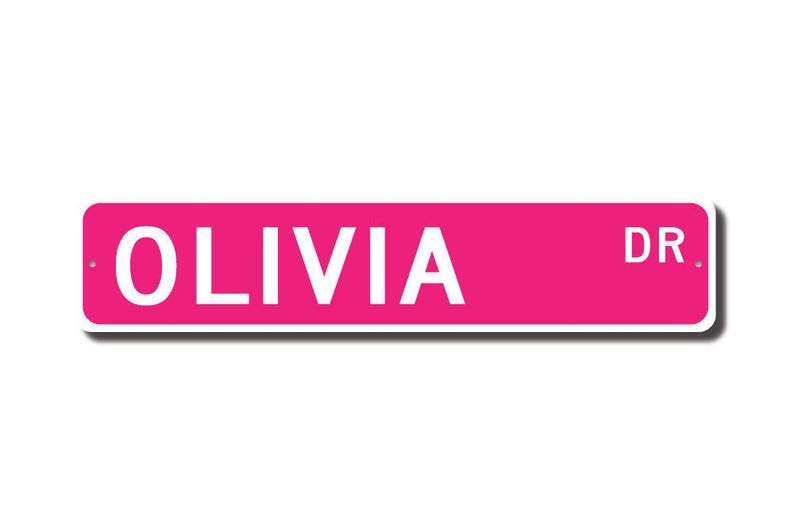 Olivia, letrero de Olivia, regalo de Olivia, decoración de Olivia, regalo para niños, regalo para nietos, cumpleaños de Olivia, letrero de calle personalizado, letrero de metal de calidad imagen 2
