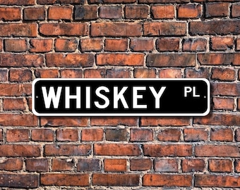 Plaque de rue Whisky - Plaque en métal Bourbon Bar, oeuvre d'art murale homme des cavernes, cadeau pour amateur de whisky