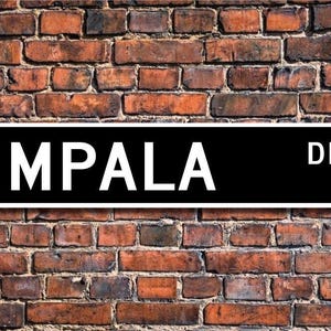 以下が含まれることがあります： レンガの壁を背景に、「IMPALA DR.」という文字が書かれた白黒の街路標識です。