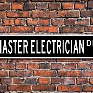 Maestro electricista, regalo de maestro electricista, letrero de maestro electricista, contratista eléctrico, letrero de calle personalizado, letrero de metal de calidad