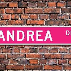 Andrea, Placa Andrea, Amante Andrea, Presente Andrea, Presente para criança, Presente para neto, Decoração Andrea, Placa de rua personalizada, Placa de metal de qualidade