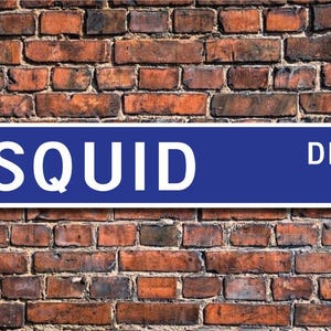 Squid, Squid Gift, Squid Sign, Squid decor, Squid lover, cephalopod, ocean dweller, squid expert, Custom Street Sign, Quality Metal Sign