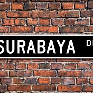 Surabaya, Surabaya-skylt, souvenir för besökare i Surabaya, present till Surabaya, Java-stad, infödd i Surabaya, specialdesignad gatuskylt, metallskylt av hög kvalitet