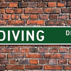 Tauchsport Schild, Tauchfan, Tauchgeschenk, Tauchergeschenk, Taucherschild, Sprungbrett Taucher, Schwimmgeschenk, individuelles Straßenschild, Qualität Metallschild