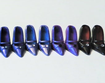 Zapatos de muñeca de moda de tacón alto pintados a mano a escala 1:6 - musa modelo en forma - varios colores con pedrería de cristal - negro, morado, lavanda