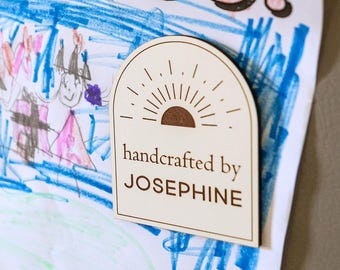 Personalized Kid's Magnet For Artwork | Handcrafted By Child's Name Laser Engraved Custom Fridge Magnet To Hang Drawing | Boho Kitchen Gift
