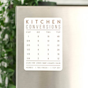 Aimant de conversion de cuisine | Tableau de référence des mesures de cuisine blanche pour la pâtisserie et la cuisine | Cadeau de pendaison de crémaillère de cuisine de ferme moderne