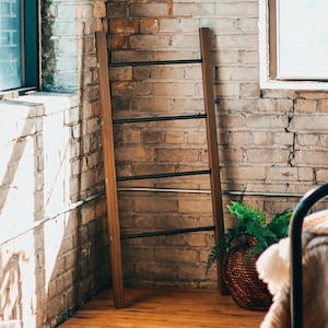 Wood And Metal Blanket Ladder | 4 Foot Modern Rustic Farmhouse Blanket Ladder | Industrial Blanket Hanging Ladder | Ladder Farmhouse Decor