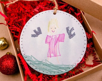 Child's Drawing Christmas Ornament | Kid's Hand Drawn Art Keepsake UV Printed Christmas Decoration | Custom Gift For Parents Grandparents