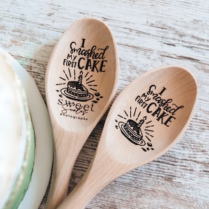First Birthday Cake Smash Wooden Spoon | I Smashed My First Cake Photography Prop | Baby&#39;s 1st Birthday Photoshoot | Gift Photographer Logo