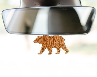 Mama Bear Wood Essential Oil Diffuser | Car Air Freshener For Essential Oils | Mom Oil Lover Reusable Car Diffuser Essential Oil Clip On