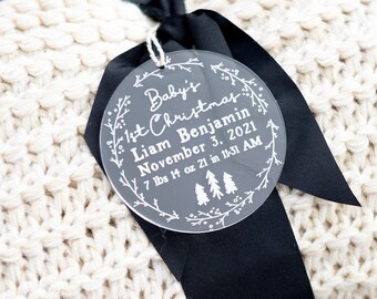 Baby's First Christmas Ornament | Personalized Baby Stats Christmas Ornament | New Baby 1st Christmas Ornament | Acrylic Modern Décor