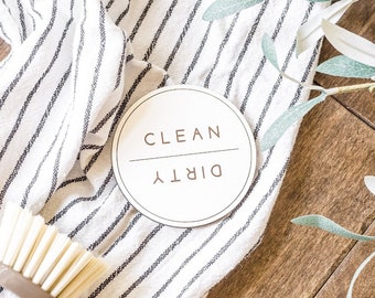 Round Clean Dirty Reversible Dishwasher Magnet | Clean Or Dirty Dishes Sign | Modern White Kitchen Aesthetic Decor Farmhouse Boho