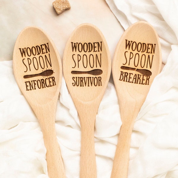 Wooden Spoon Survivor Enforcer Breaker | Engraved Wood Spanking Spoon | Generation Family Mom Dad Siblings Gift | Kitchen Humor Whipping