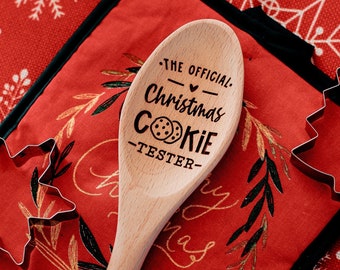 Christmas Cookie Engraved Wooden Spoon | The Official Christmas Cookie Tester Kitchen Humor Funny Chef Gift | Cooking Baking Holiday Decor