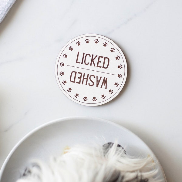 Dog Lover Dishwasher Magnet | Round Clean Dirty Reversible Dishwasher Magnet | Licked Or Washed Dishes Sign | Paw Prints Kitchen Home Decor