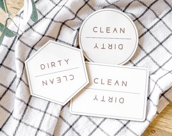 Clean Dirty Reversible Dishwasher Magnet | Clean Or Dirty Dishes Sign | Modern White Hexagon Circle Or Rectangle Kitchen Decor Farmhouse